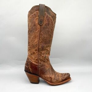Tony Lama Black Label Womens 7 Brown Leather Western Cowgirl Boots Snip Toe